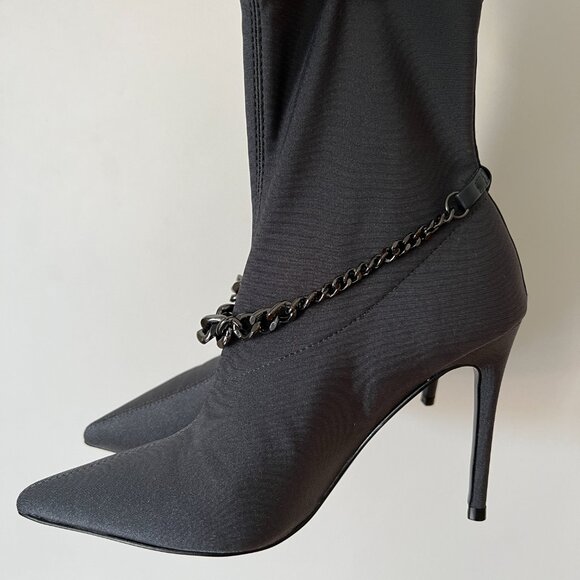 GUESS Women's Forsta Gray Satin Pointy Toe Stiletto Angle Boot, Size 7.5M - NEW - Picture 3 of 12